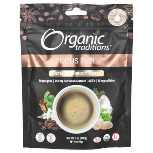 Instant Mushroom Coffee, Focus Fuel, 5 oz (140 g) Organic Traditions