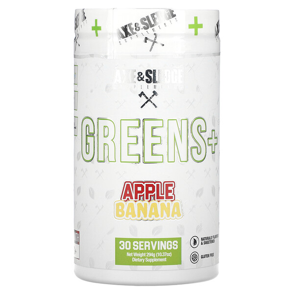 Greens+, Яблоко-банан, 10,37 унции (294 г) Axe & Sledge Supplements