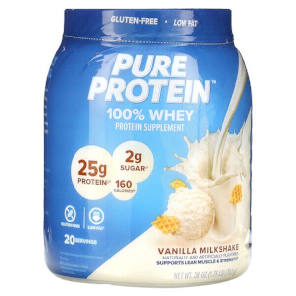100% сывороточный протеин, ванильный молочный коктейль, 1,75 фунта (793 г) Pure Protein