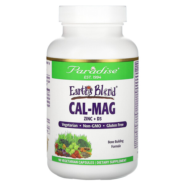 Earth's Blend, Cal-Mag цинк + D3, 90 вегетарианских капсул Paradise Herbs