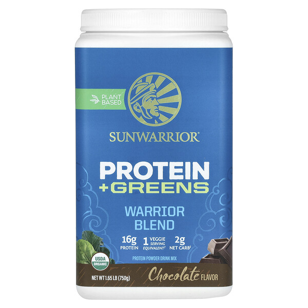 Warrior Blend Protein + Greens, шоколад, 1,65 фунта (750 г) Sunwarrior