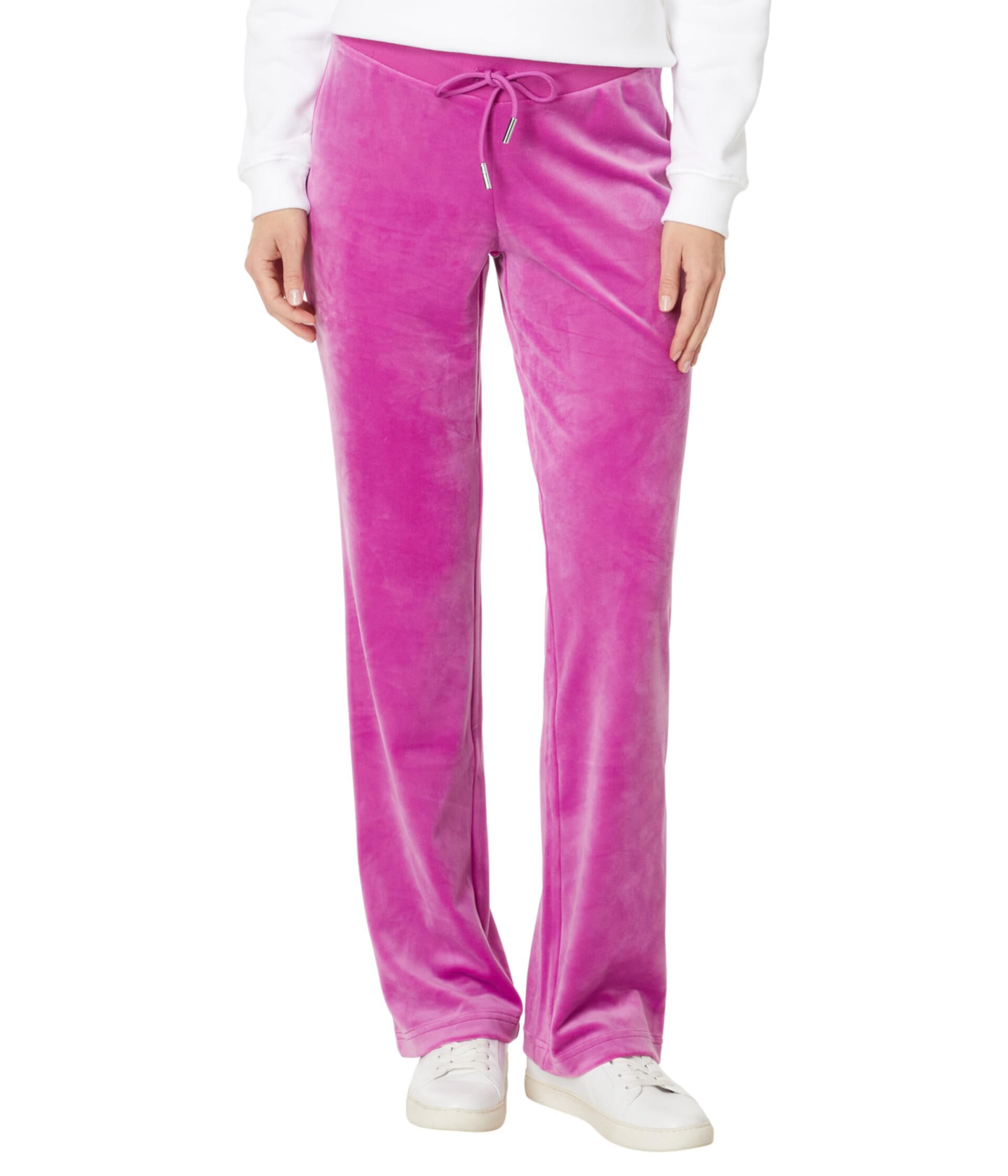Велюровые брюки с однотонной ребристой талией и шнурком Juicy Couture