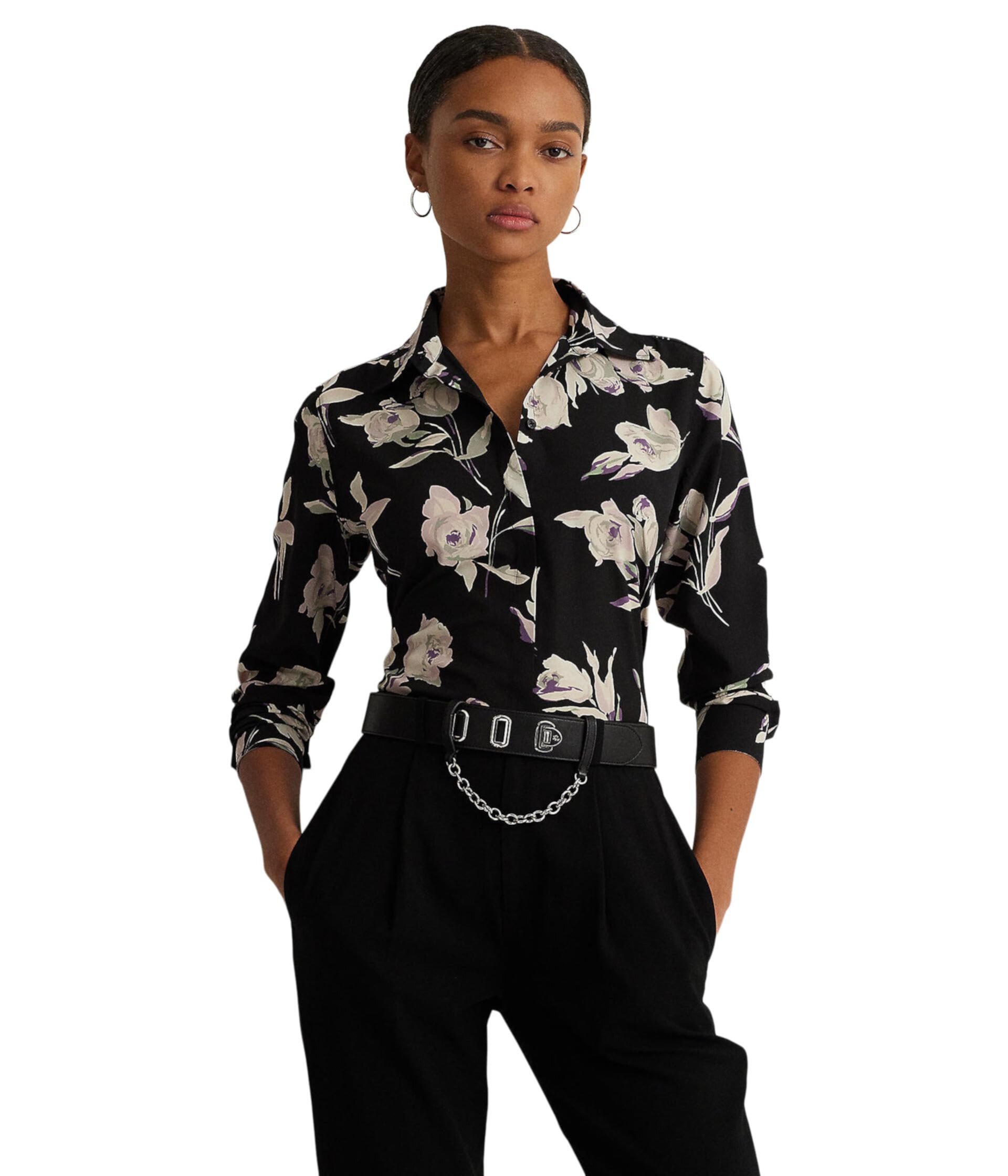 Рубашка из крепдешина Petite классического кроя с цветочным принтом LAUREN Ralph Lauren