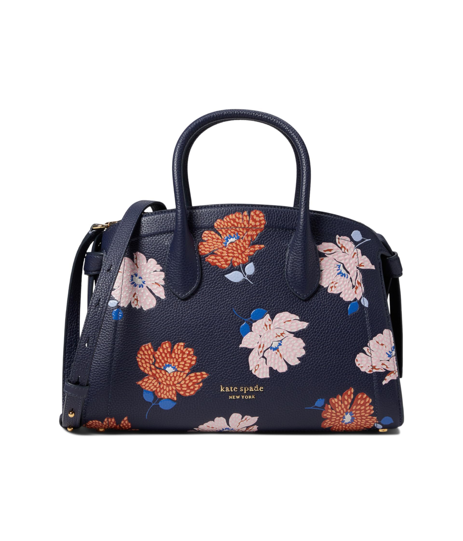 Кожаная сумка-портфель Knott Dotty с тиснением и цветочным принтом среднего размера на молнии Kate Spade New York