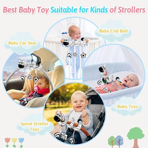 UCDOET Baby Carseat Hanging Toys, Spiral Car Seat Toys for Babies 0-6 Months, Black and White High Contrast Toys for Newborn 0-3 Months, Sensory Rattles Toy for Infants Stroller/Crib/Bassinet UCDOET