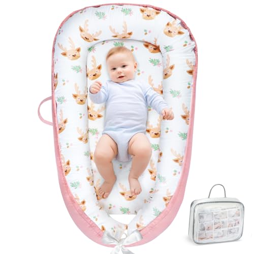 URMYWO Baby Lounger - Baby Lounger for Newborn, Breathable & Soft Baby Nest Cover Co Sleeper for Baby 0-24 Months, Babies Essentials Gifts, Portable Infant Lounger Baby Floor Seat for Home and Travel URMYWO