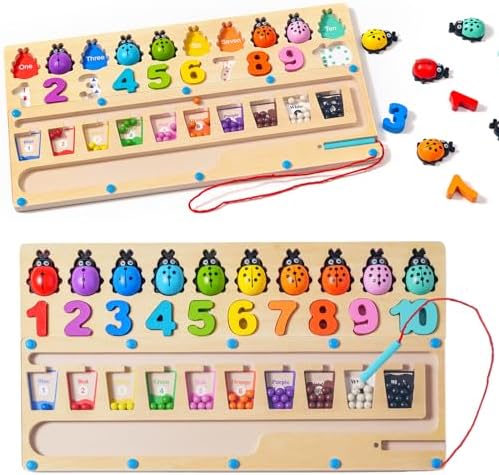 Игрушки Монтессори 3 в 1, головоломка со счетом чисел, магнитный лабиринт с цветами и числами, обучающая игра-счет с подбором цветов для мальчиков и девочек 3, 4, 5 лет, дошкольные игрушки для изучения математики для малышей FlameFlash