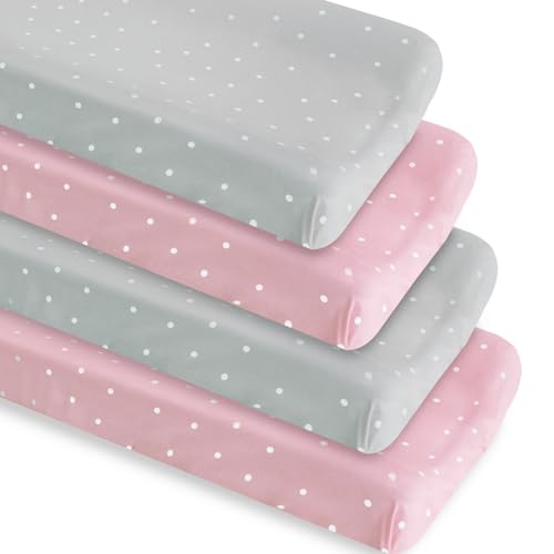 Changing Pad Cover for Girls 4 Pack, Baby Fitted Changing Table Cover Sheets, Soft Breathable for 32"x16" Diaper Change Table Pad, Bassinet Sheets Neutral - Pink and Purple Magik & Kover