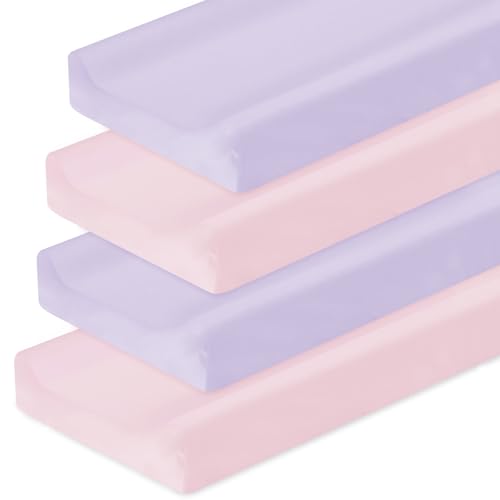 Changing Pad Cover for Girls 4 Pack, Baby Fitted Changing Table Cover Sheets, Soft Breathable for 32"x16" Diaper Change Table Pad, Bassinet Sheets Neutral - Pink and Purple Magik & Kover