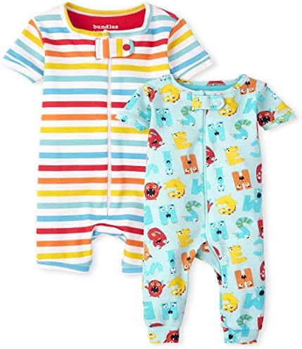 The Children's Place, унисекс, плотно прилегающие хлопковые пижамы в полоску ABC для малышей и малышей, комплект из 2 штук, SkyDrift, 0–3 месяца The Children's Place