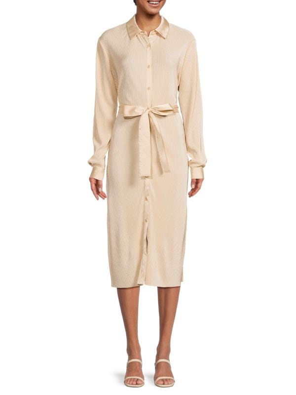 Платье-рубашка миди с плиссированным поясом и поясом Saks Fifth Avenue