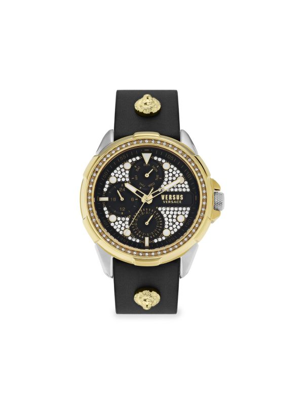 Часы-хронограф 6E Arrondissement Crystal, 46 мм, IP, золотой, кожаный ремешок из нержавеющей стали Versus Versace