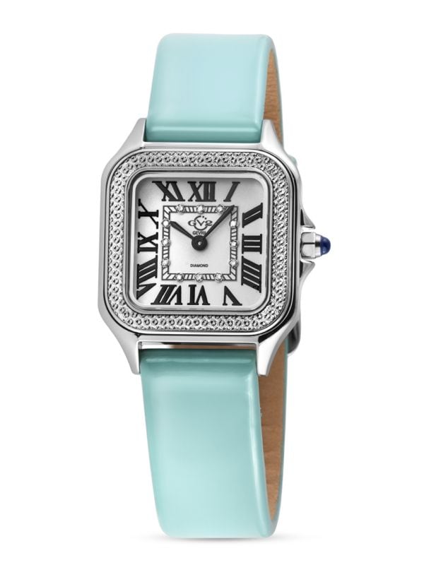Часы Milan, нержавеющая сталь, 27,5 мм, 0,06 TCW, с бриллиантами и кожаным ремешком GV2
