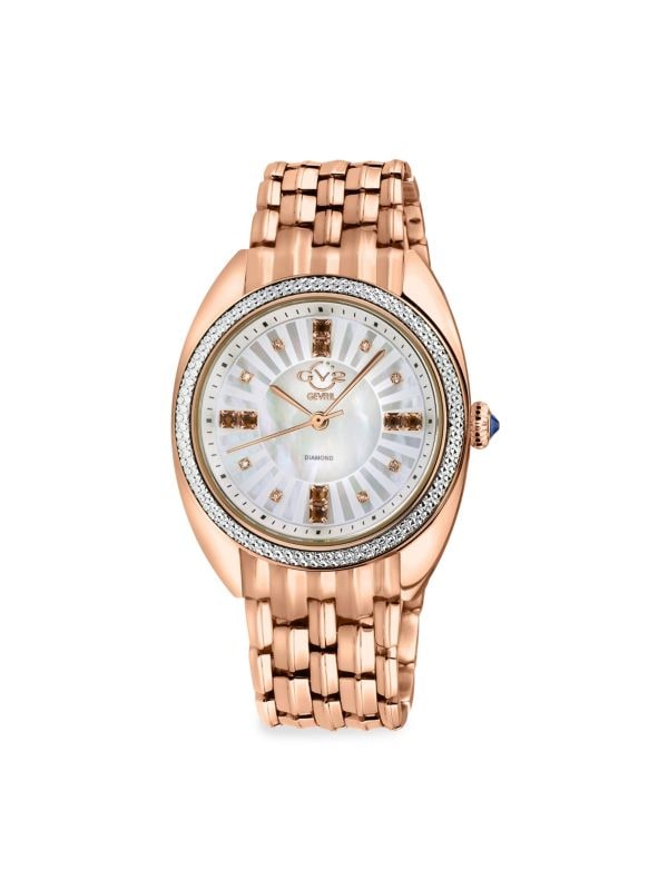 Часы Palermo 35 мм IP из розового золота с браслетом из нержавеющей стали, бриллиантами и драгоценными камнями Gevril