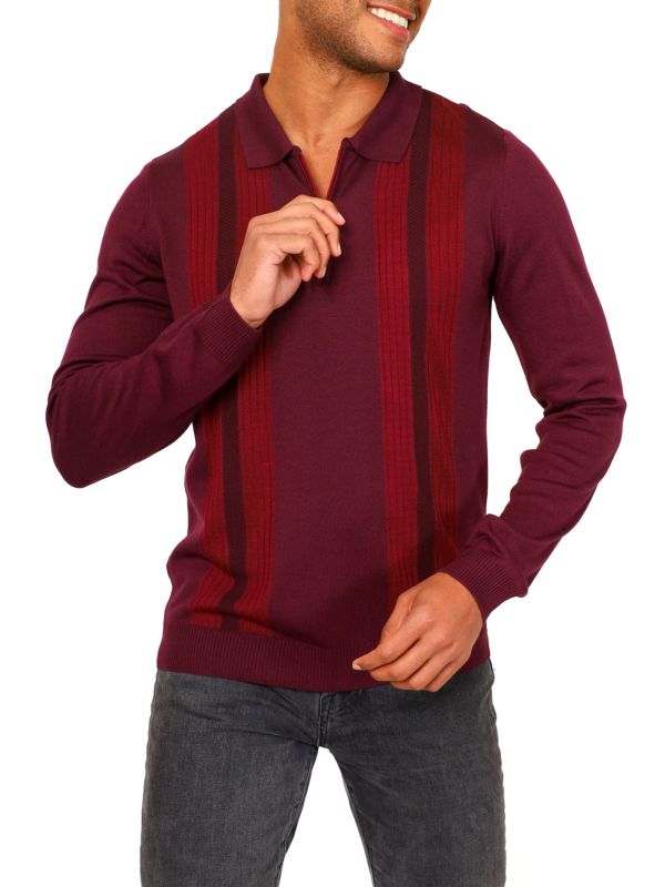 Полосатый свитер-поло с четвертью молнией VELLAPAIS