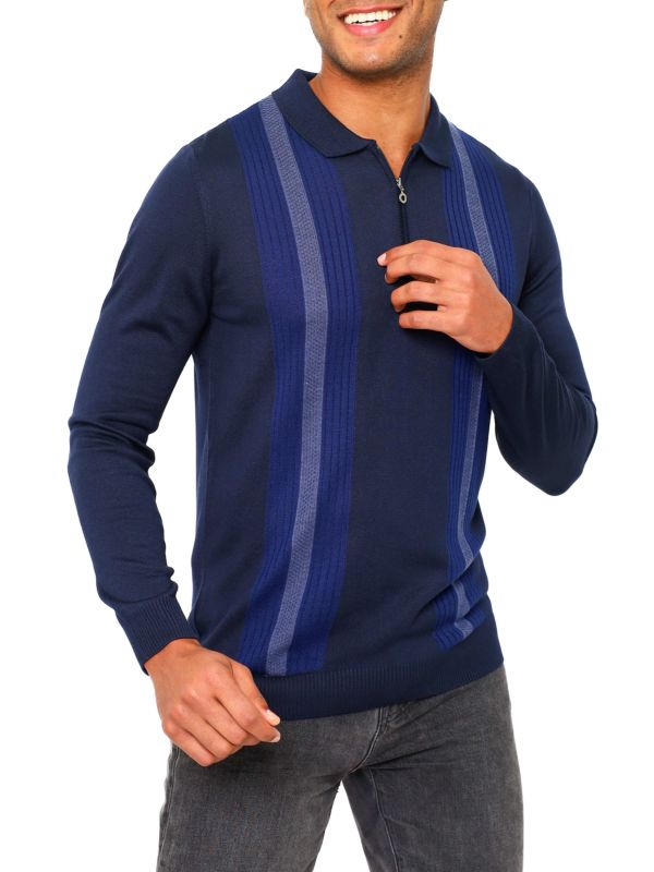 Полосатый свитер-поло с четвертью молнией VELLAPAIS