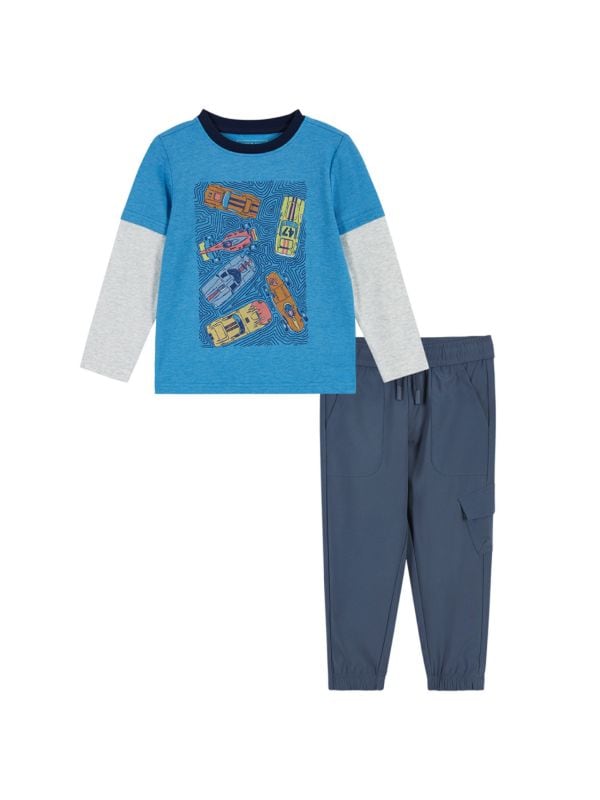 Комплект из 2 футболок и штанов с гоночными машинками для маленьких мальчиков и мальчиков Andy & Evan