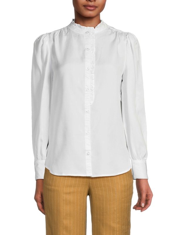 Блуза на пуговицах с рюшами Saks Fifth Avenue