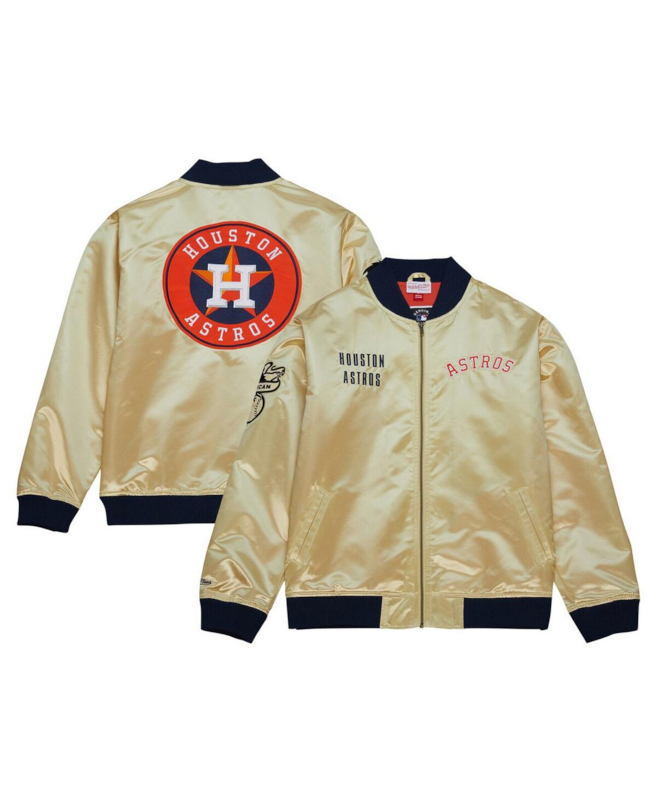 Мужская легкая атласная куртка с молнией во всю длину Houston Astros OG 2.0 золотого цвета Mitchell & Ness