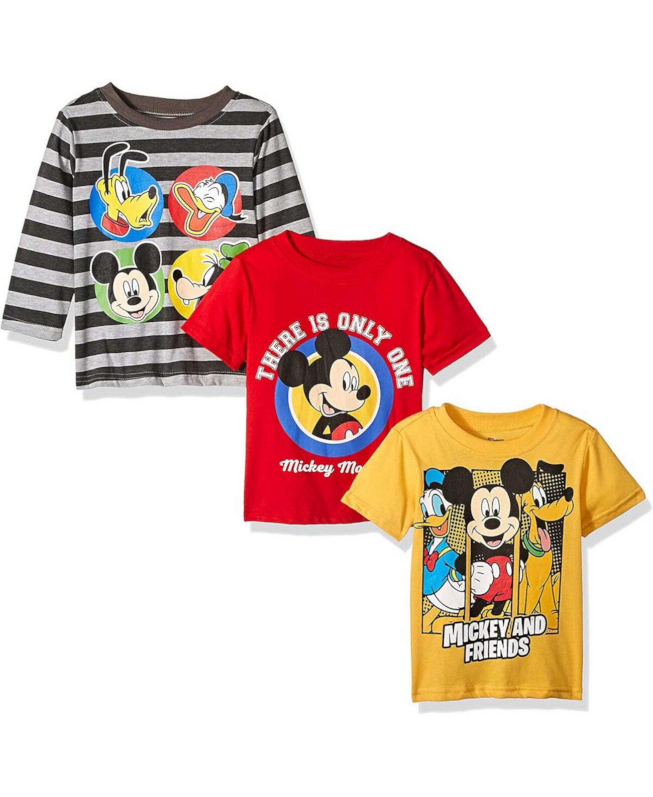 Комбинированный комплект из 3 футболок с рисунком Микки Мауса серого, красного и желтого цвета для маленьких мальчиков и девочек Children's Apparel Network