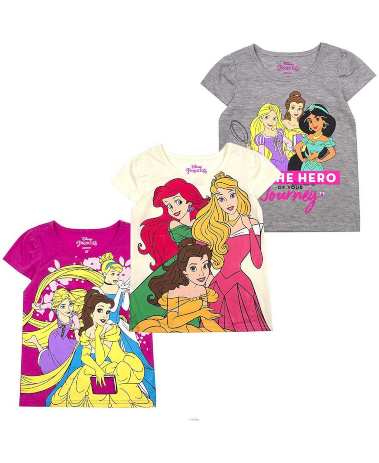 Набор из 3 футболок с рисунком «Принцессы Диснея» для маленьких мальчиков и девочек, серый, кремовый и розовый Children's Apparel Network
