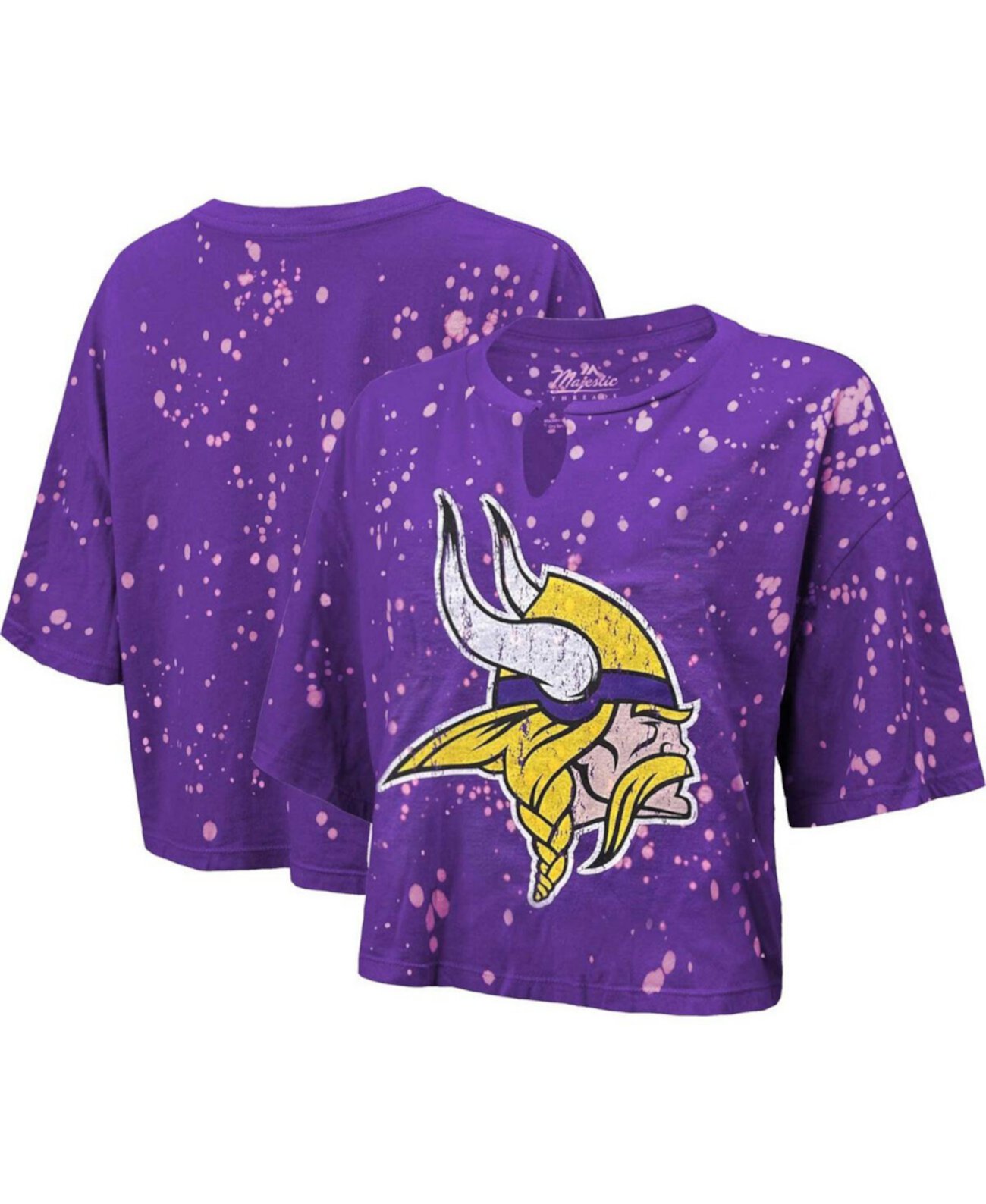 Женская фиолетовая укороченная футболка с рваными принтами Minnesota Vikings Bleach Splatter Notch Neck Majestic