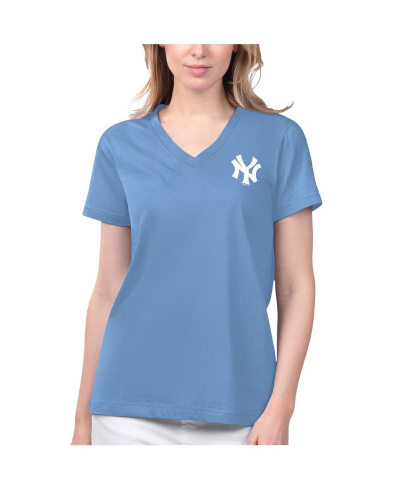 Женская голубая футболка с v-образным вырезом New York Yankees Game Time Margaritaville