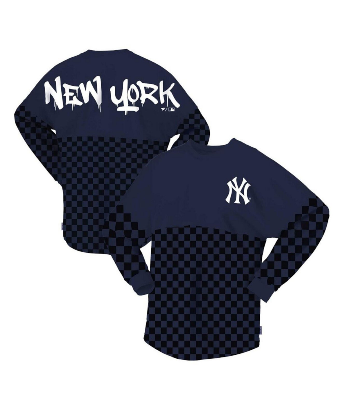 Женская темно-синяя футболка в клетку с длинным рукавом и принтом New York Yankees Spirit Jersey
