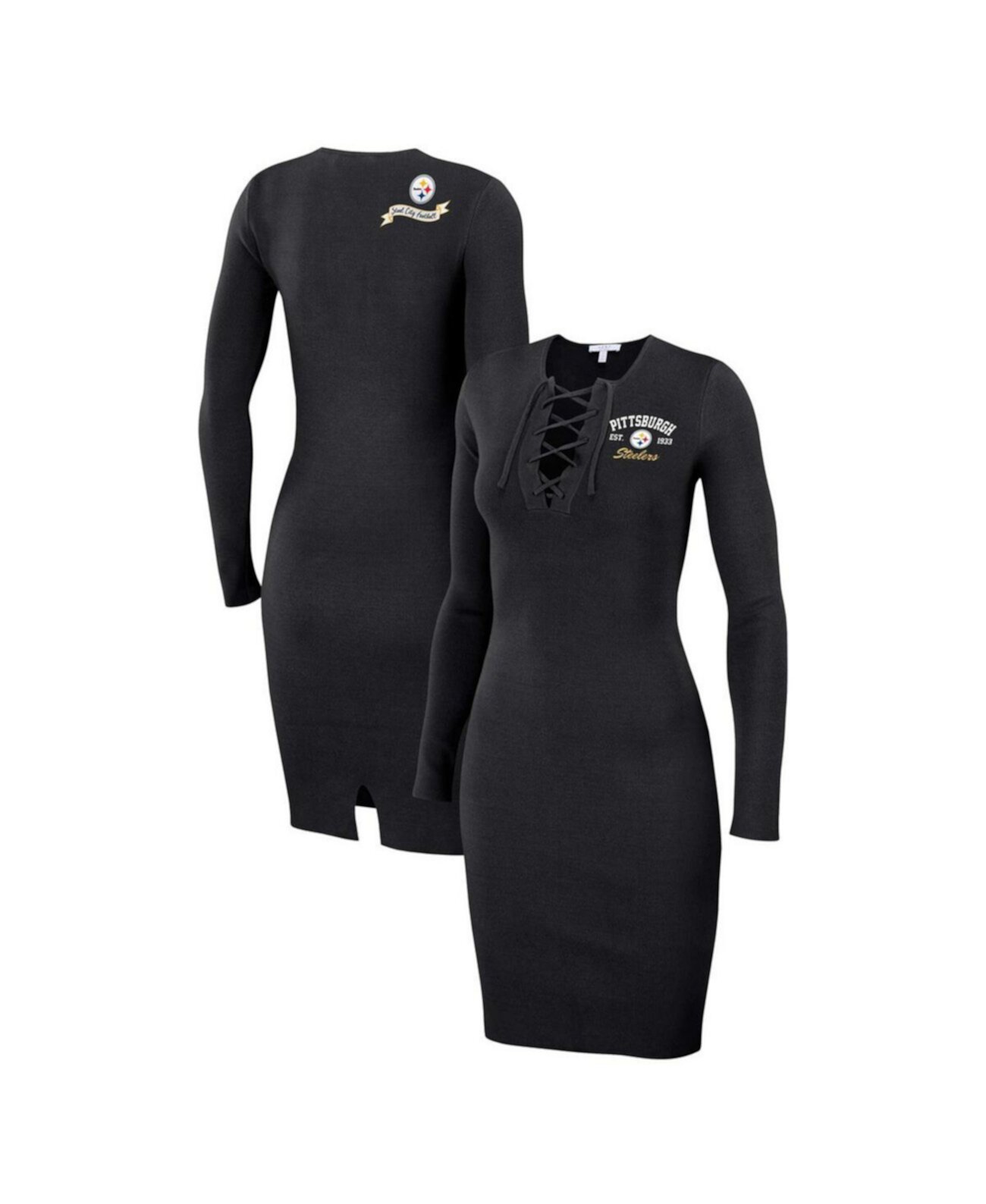 Черное женское платье на шнуровке с длинными рукавами Pittsburgh Steelers WEAR by Erin Andrews