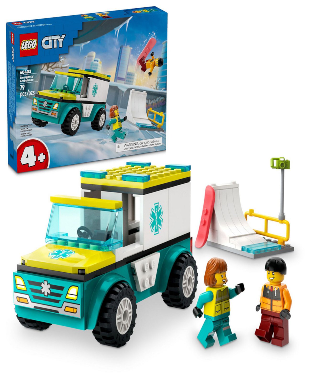 Город: Скорая помощь и Сноубордист 60403, 79 деталей Lego