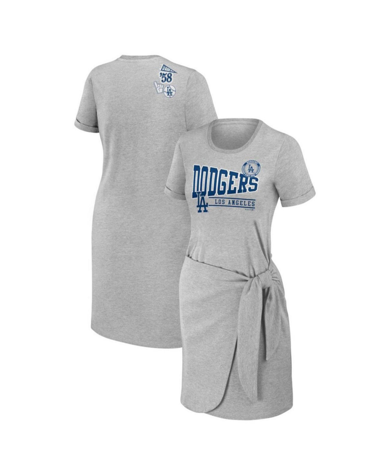 Женское платье-футболка с завязками Los Angeles Dodgers Heather Grey WEAR by Erin Andrews