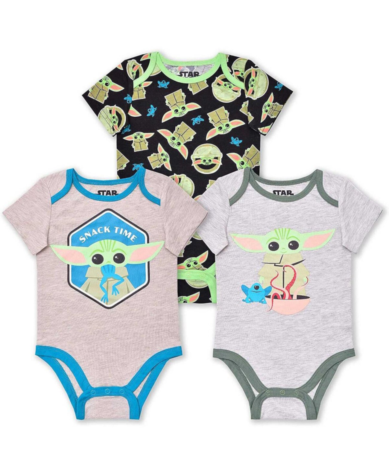 Набор из трех боди Grogu Grey, Black, Pink для мальчиков и девочек The Mandalorian Children's Apparel Network