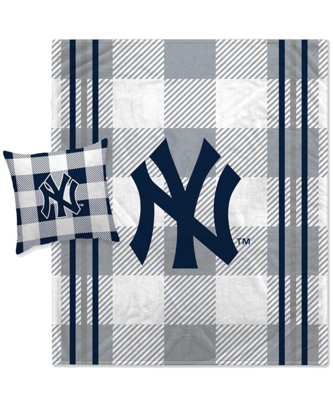 Комбинированный комплект из одеяла и подушек в серую клетку в полоску New York Yankees Pegasus Home Fashions