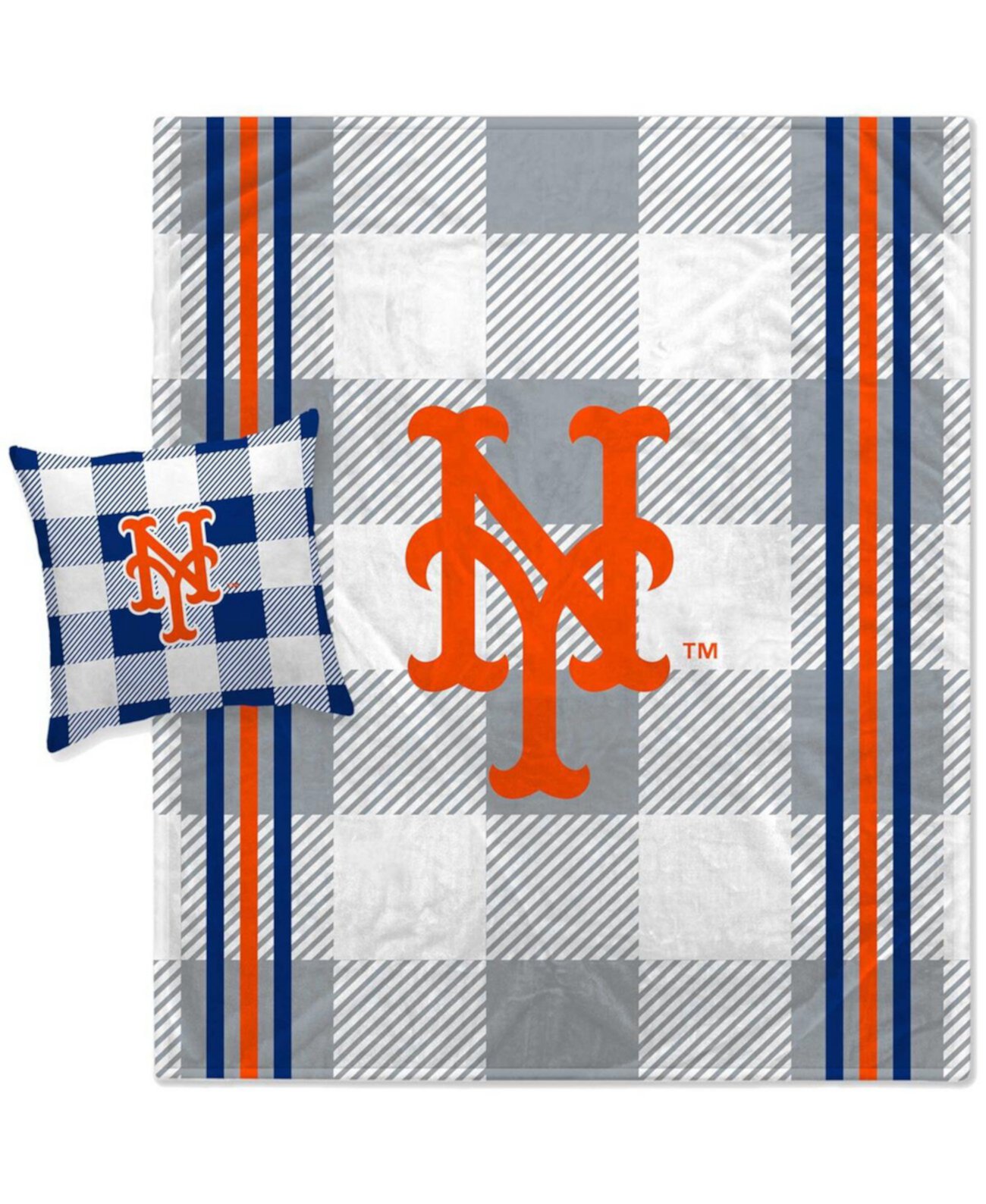 Комбинированный комплект из одеяла и подушек в серую клетку New York Mets Pegasus Home Fashions