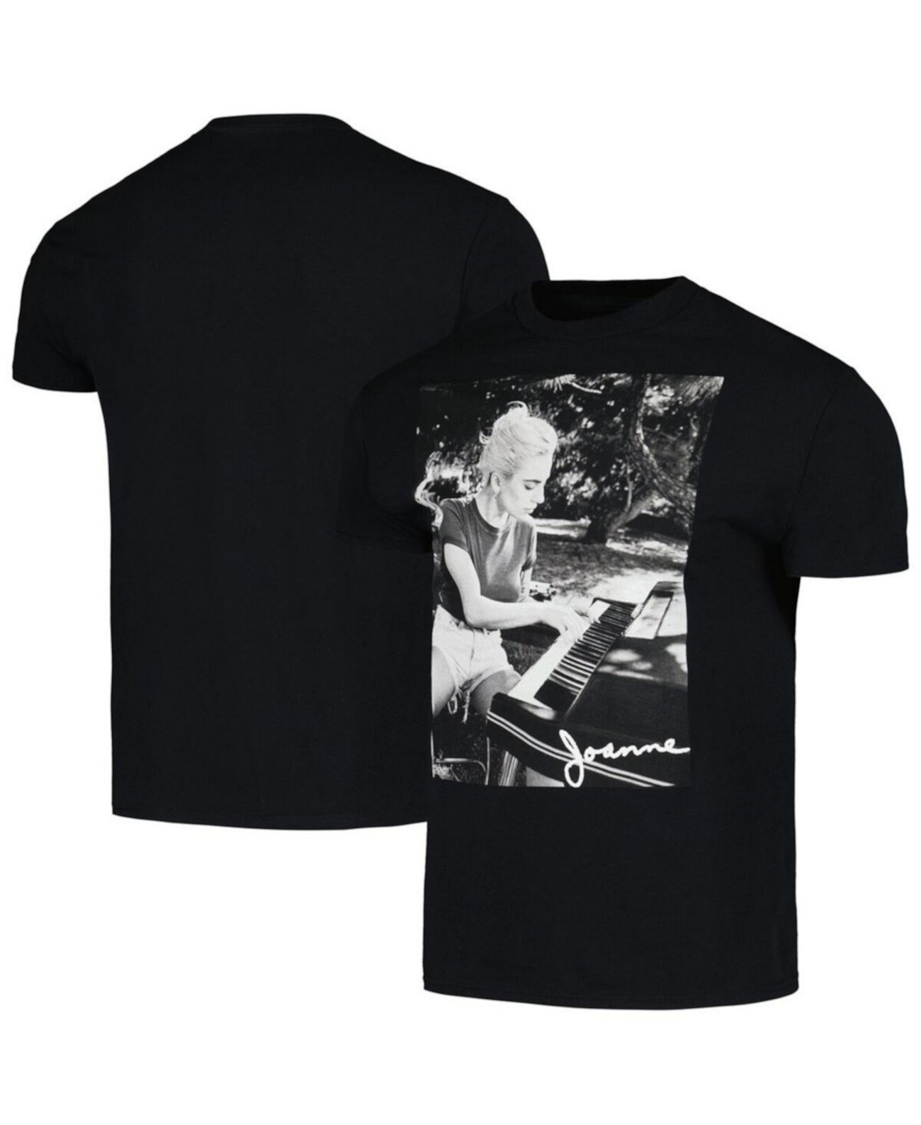 Мужская и женская черная футболка с фотографией Lady Gaga Joanne Piano Photo Bravado