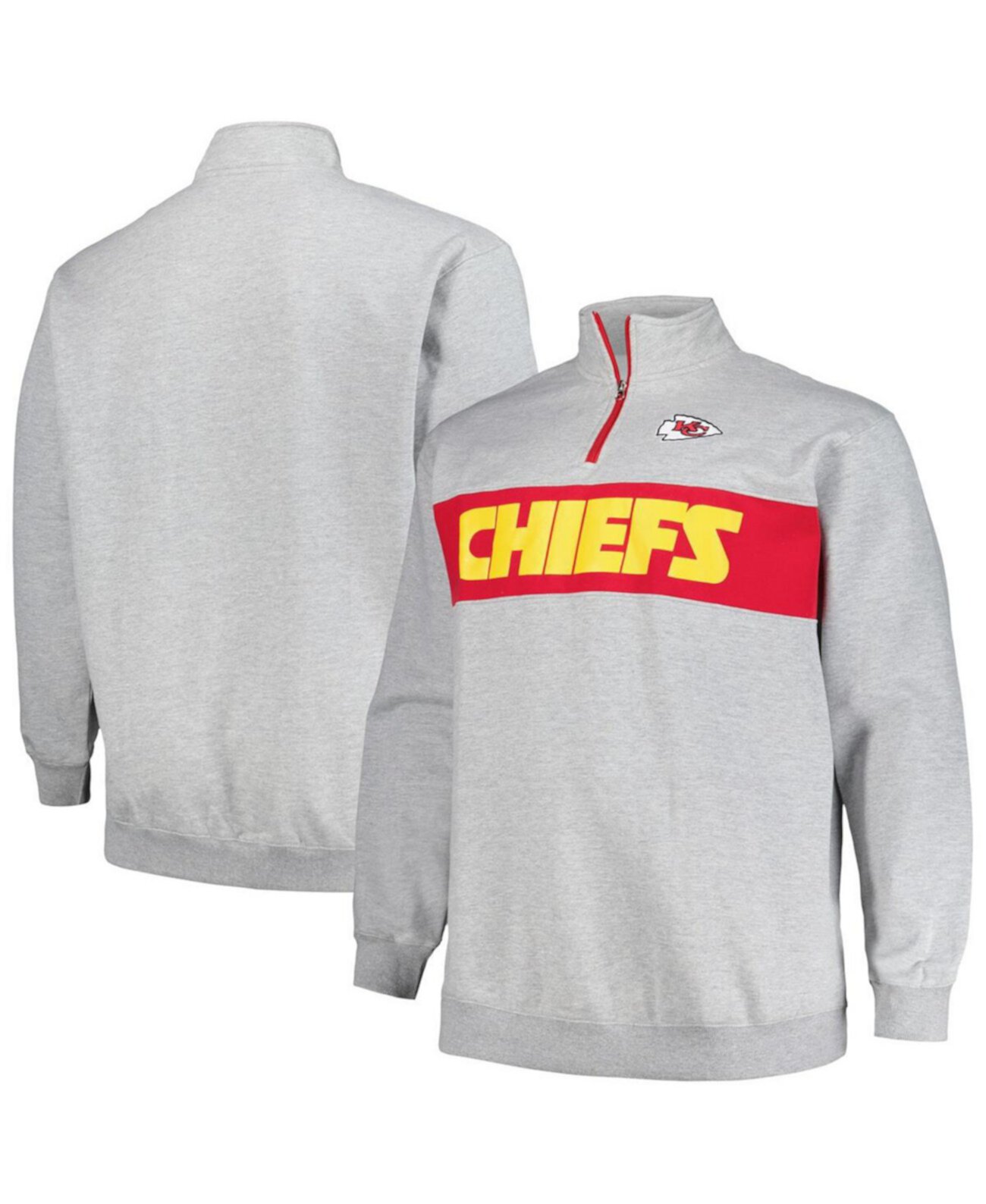 Мужская футболка Heather Grey Kansas City Chiefs Big and Tall с молнией на четверть Profile