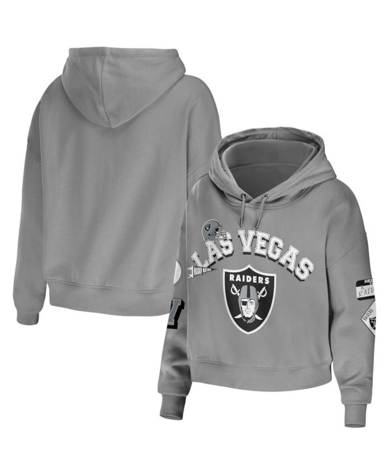 Женский серый укороченный пуловер с капюшоном Las Vegas Raiders размера плюс WEAR by Erin Andrews