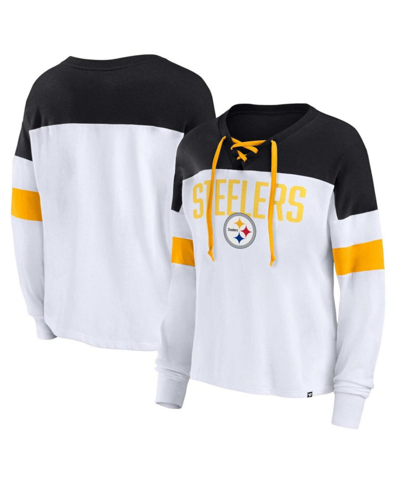 Женская черно-белая футболка с длинным рукавом и V-образным вырезом Pittsburgh Steelers Fanatics