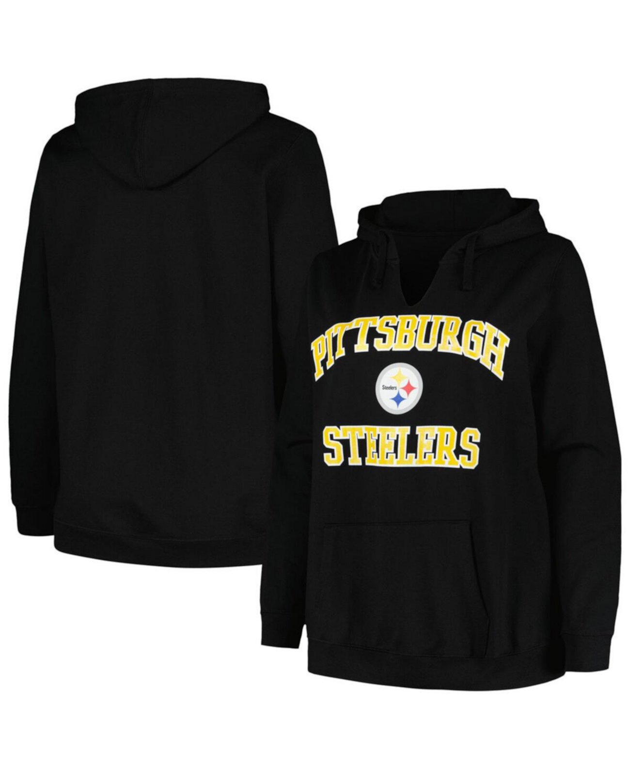 Женский черный пуловер с капюшоном Pittsburgh Steelers большого размера Heart and Soul с v-образным вырезом Fanatics