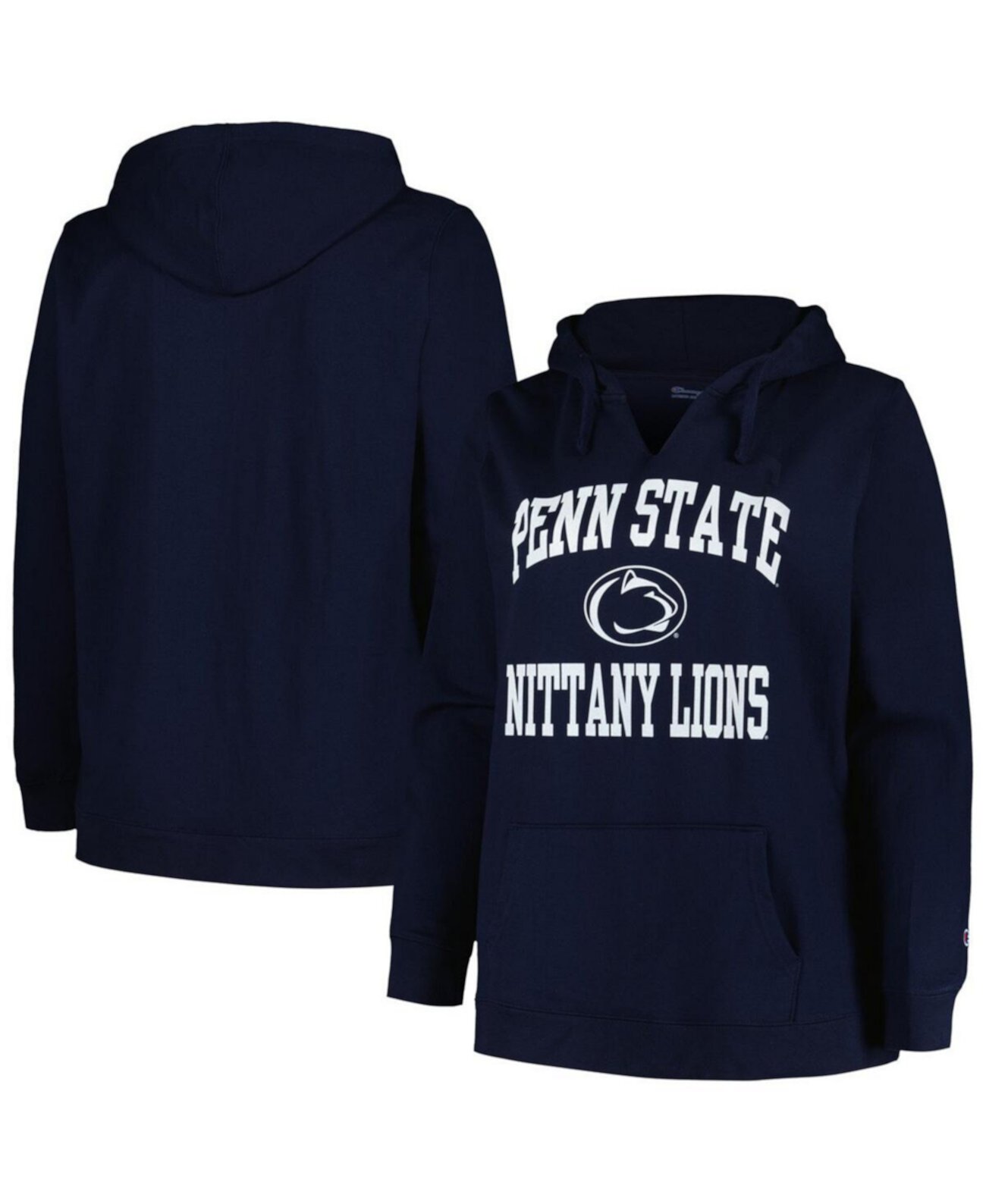 Женский темно-синий пуловер с капюшоном Penn State Nittany Lions размера плюс Heart and Soul с вырезом и вырезом Champion