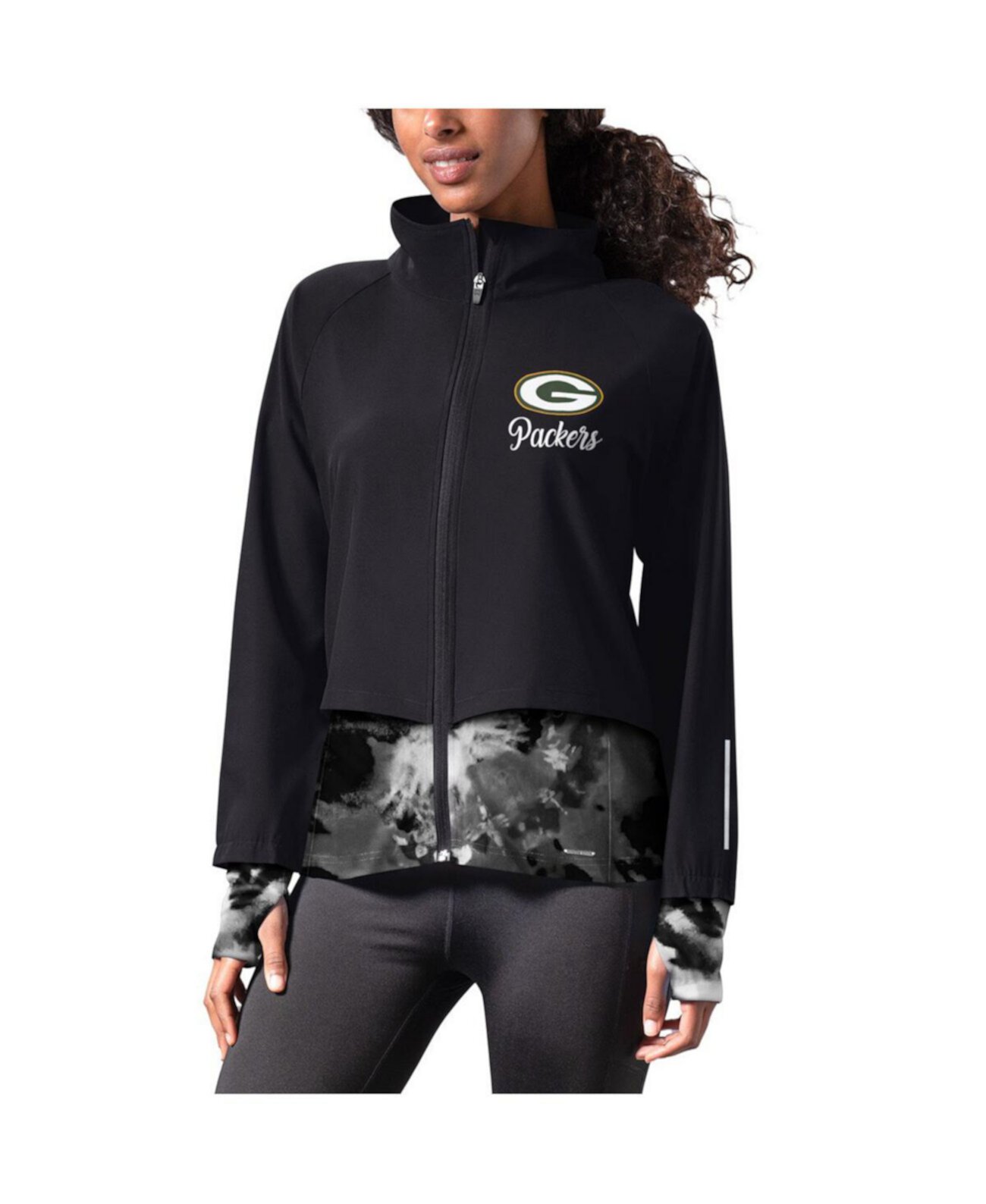 Черная женская беговая куртка с молнией во всю длину Green Bay Packers Grace Raglan MSX by Michael Strahan
