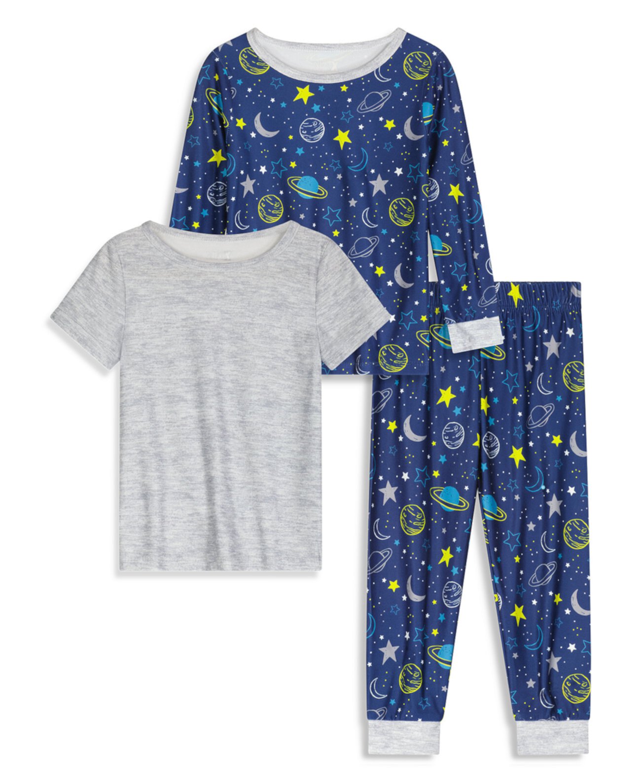 Облегающая пижама для мальчиков для малышей со штанами, футболка с длинным рукавом и футболка с коротким рукавом, комплект из 3 предметов Max & Olivia