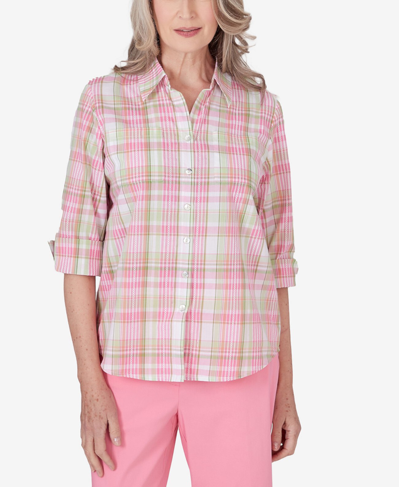 Женская клетчатая блузка на пуговицах в Майами-Бич, топ Alfred Dunner