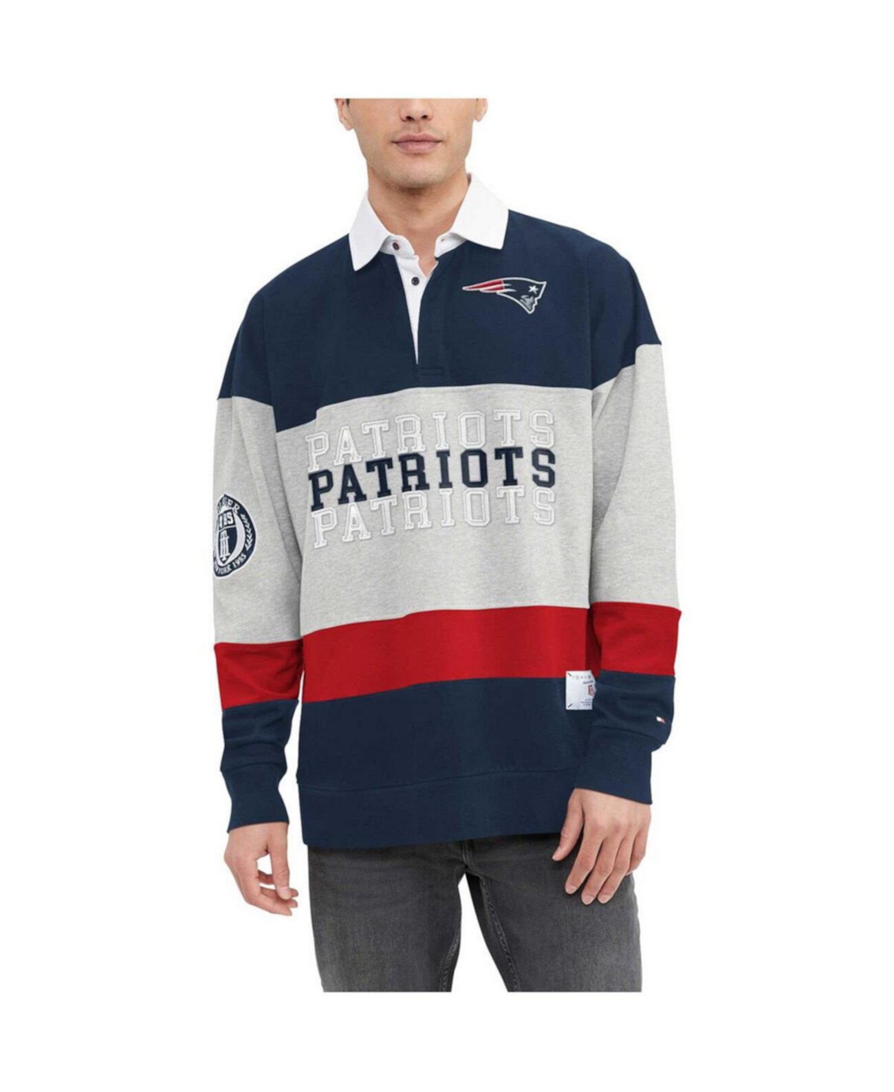 Мужская темно-синяя рубашка-поло с длинными рукавами для регби New England Patriots Connor Tommy Hilfiger