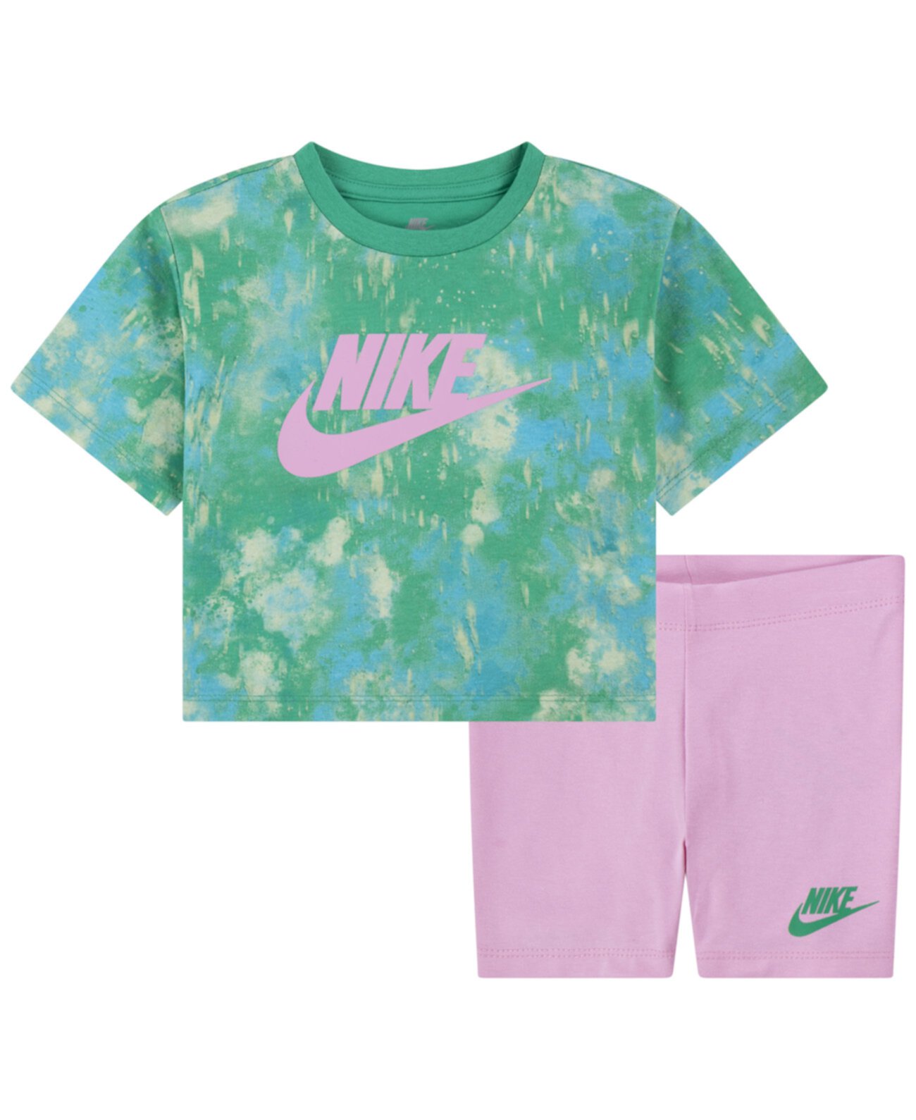Свободная футболка для маленьких девочек и велосипедки, комплект из 2 предметов Nike
