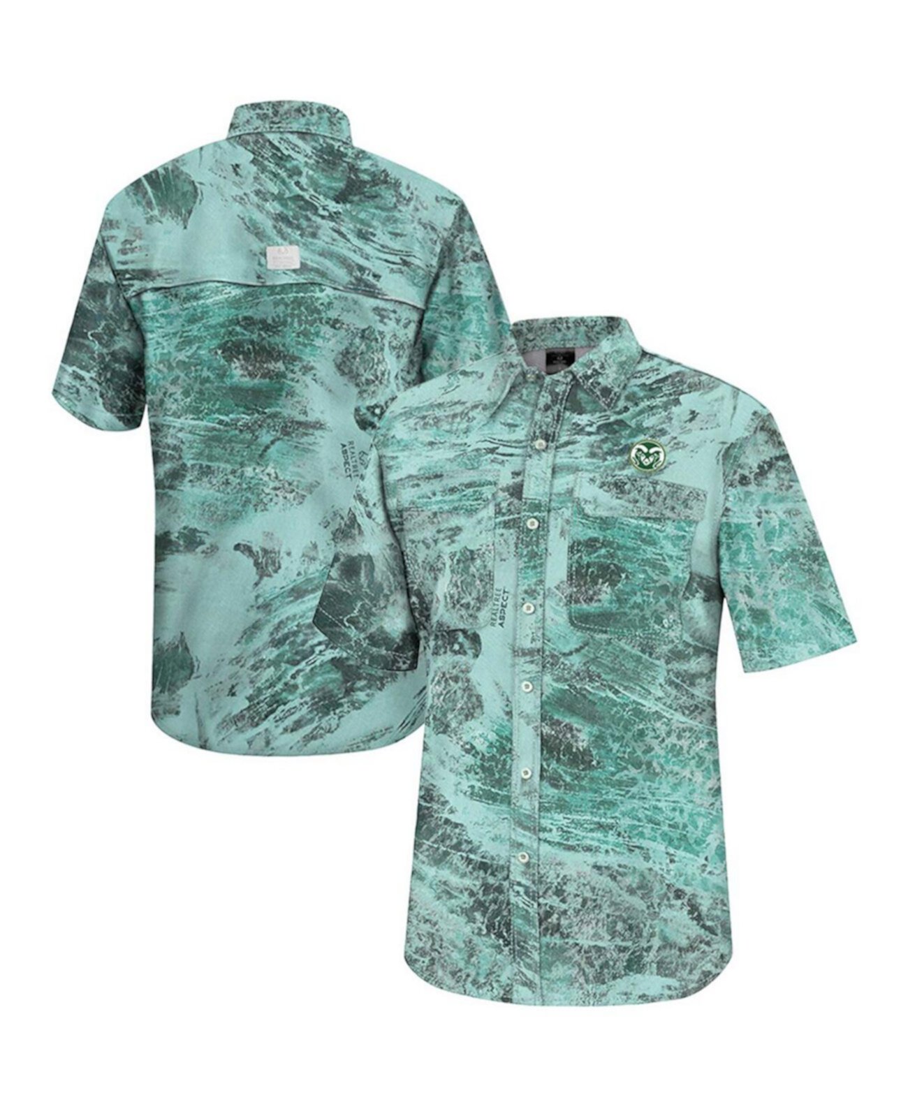 Мужская зеленая рубашка для рыбалки на всех пуговицах Colorado State Rams Realtree Aspect Charter Colosseum