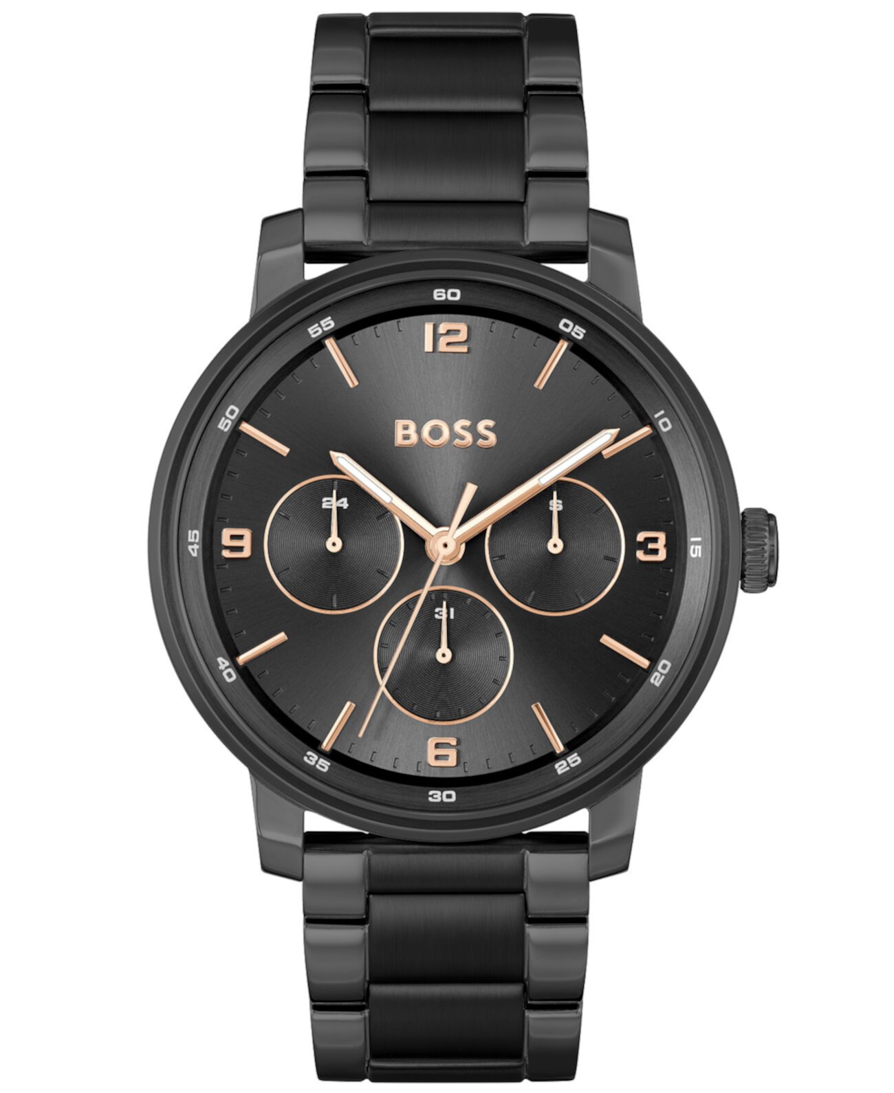 Мужские многофункциональные кварцевые часы Contender из черной стали с ионным покрытием, 44 мм BOSS