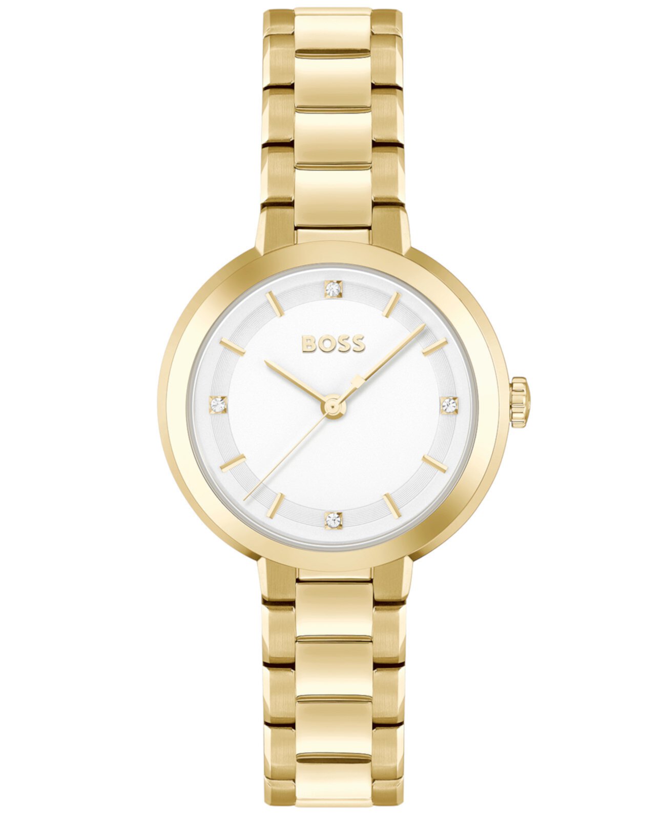 Женские тонкие кварцевые часы Sena из золотистой стали с ионным покрытием, 34 мм BOSS