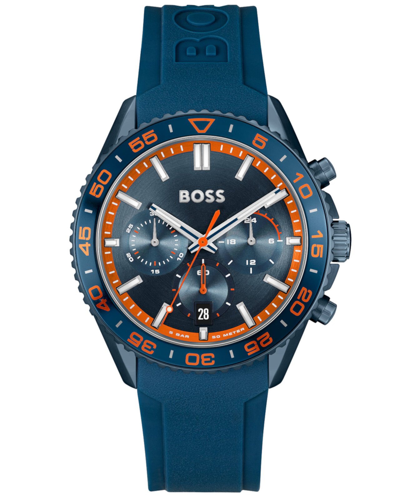 Смарт часы BOSS Men's Runner Quartz Chrono 44mm на синем силиконовом ремешке BOSS