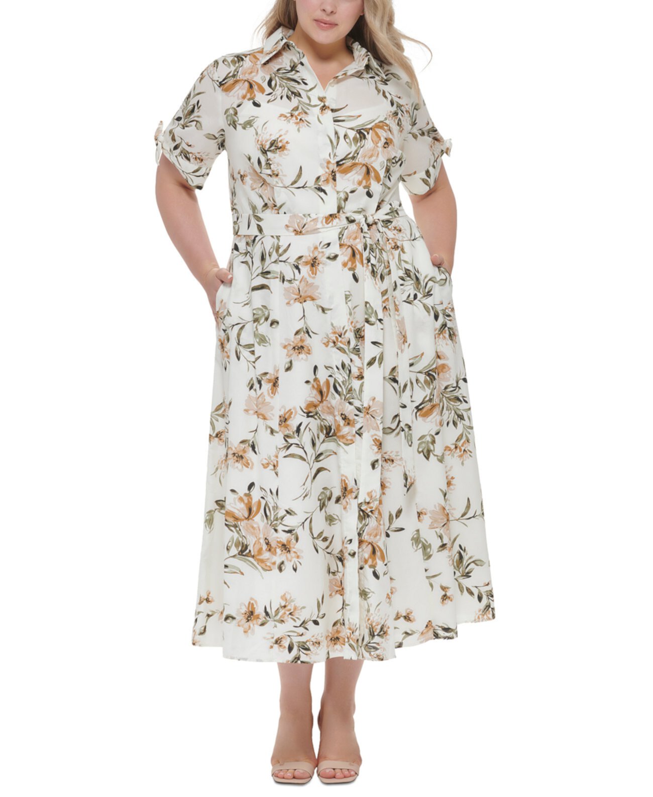 Женское Платье Большого Размера с Принтом и Завязками на Талии Calvin Klein Calvin Klein